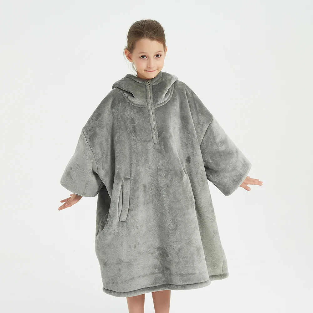 Factory Cozy comfort Korean Printing Custom Wearable Blanket Kids Thick Sherpa Oversized TV Long Sleeve Short Zipper OEKO-TEX