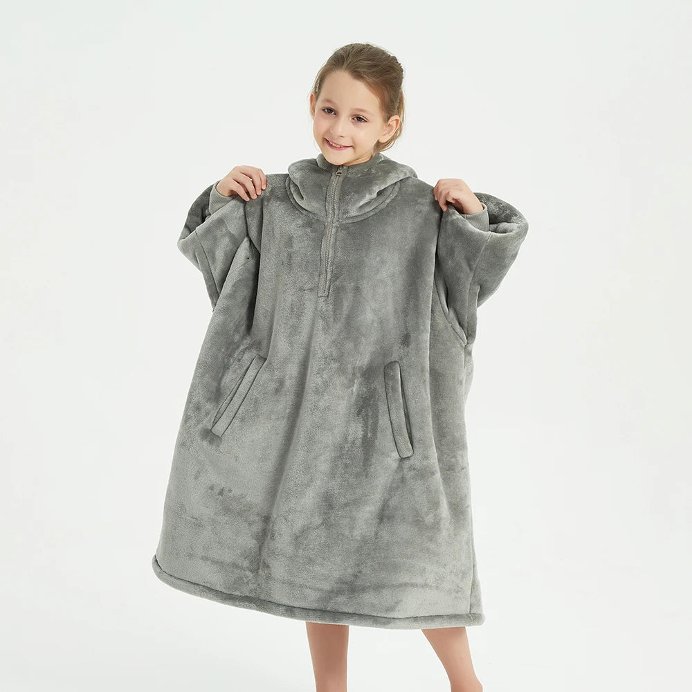 Factory Cozy comfort Korean Printing Custom Wearable Blanket Kids Thick Sherpa Oversized TV Long Sleeve Short Zipper OEKO-TEX