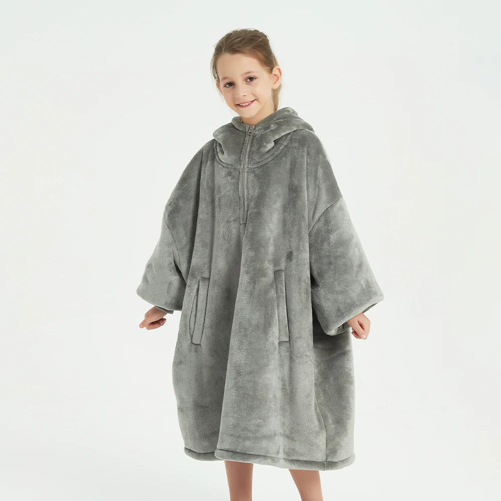 Factory Cozy comfort Korean Printing Custom Wearable Blanket Kids Thick Sherpa Oversized TV Long Sleeve Short Zipper OEKO-TEX