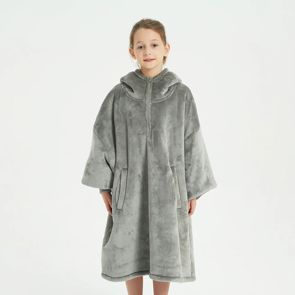 Factory Cozy comfort Korean Printing Custom Wearable Blanket Kids Thick Sherpa Oversized TV Long Sleeve Short Zipper OEKO-TEX