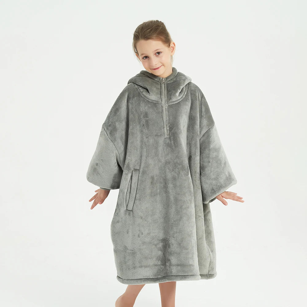 Factory Cozy comfort Korean Printing Custom Wearable Blanket Kids Thick Sherpa Oversized TV Long Sleeve Short Zipper OEKO-TEX