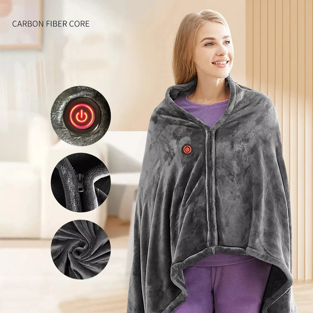 USB Heated Blanket 9 Heated Areas Winter Electric Blanket Wearable Body Warmer Heating Shawl 3 Heated Level For Home And Office