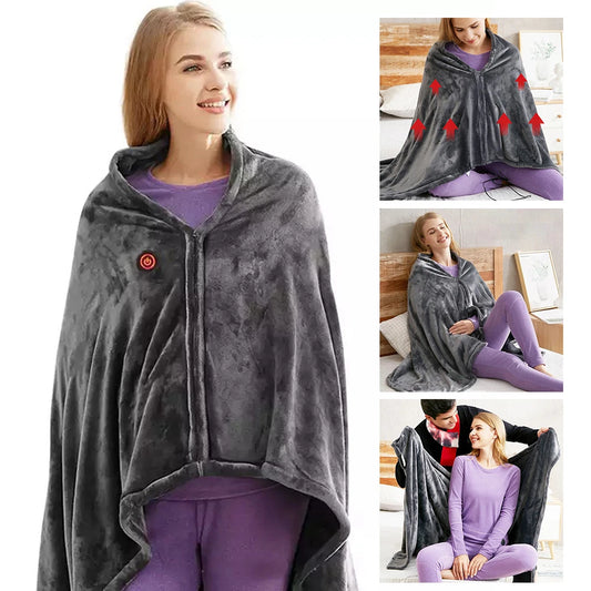 USB Heated Blanket 9 Heated Areas Winter Electric Blanket Wearable Body Warmer Heating Shawl 3 Heated Level For Home And Office